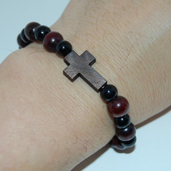 Cross Bracelet,Wood Bracelet,Elastic Stretch Bracelet - Picture 1 of 1